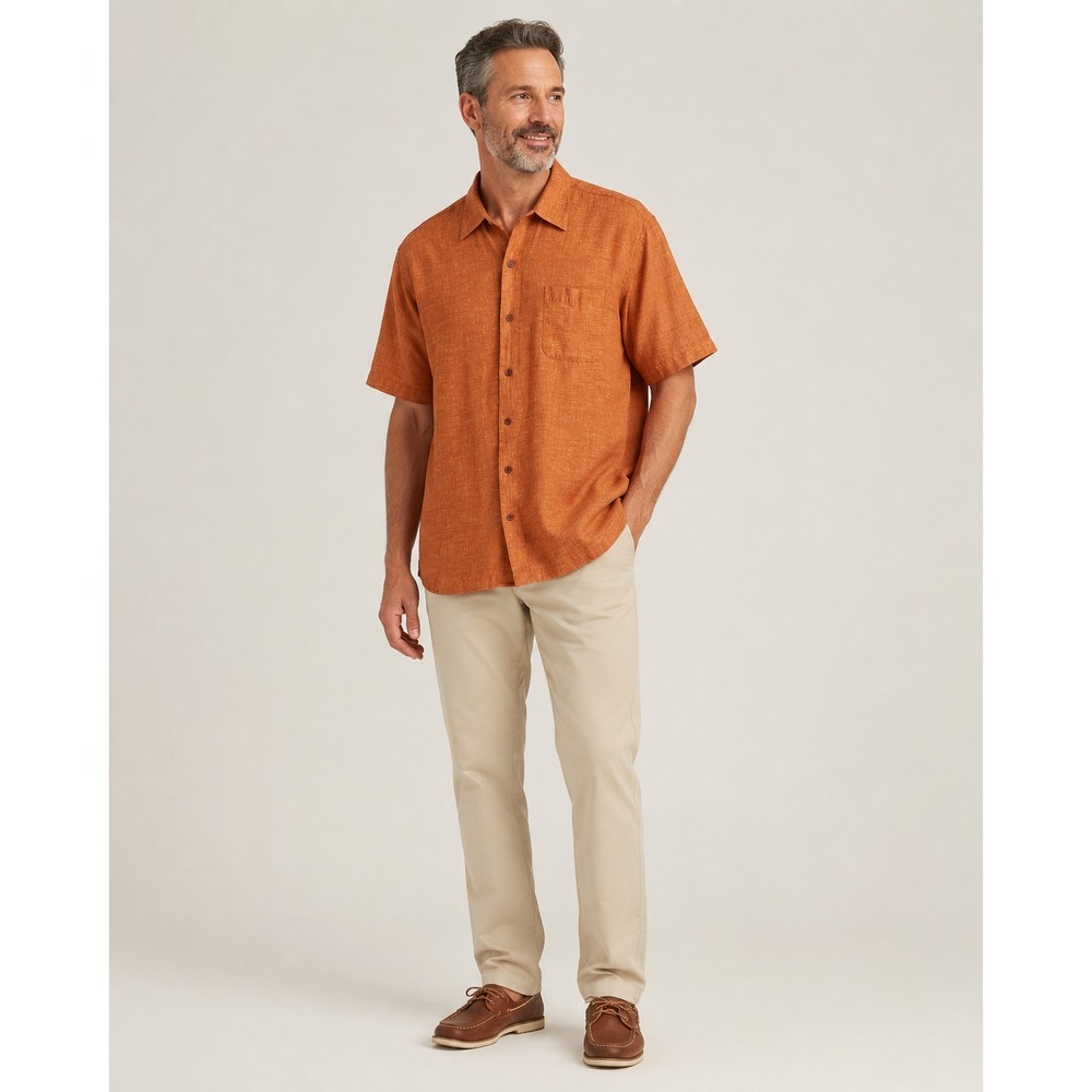 Nat Nast Button Front Shirt Mens XL Orange Linen Thanksgiving Halloween Fall